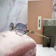 MIU MIU MU A54S ZVN80O Sunglasses Gold Oval Metal Rimless Blue Gradient Miu Miu