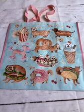 TJMaxx Shopping Bag Colorful DOGS With Food Reusable Tote Bag 18x19.5