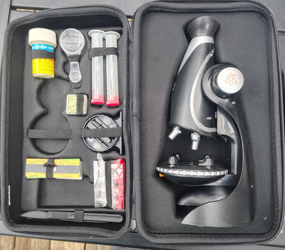 EUC Edu-Science 600x black Dual Slide Microscope Kit with case Kids Learning