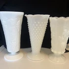 3 Vintage Milk Glass Vases Three Pieces Lot Pedestal vintage vase 9-10in see pic