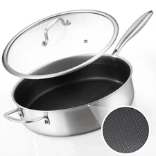 DELARLO Tri-Ply Stainless Steel 5.5QT Saute Pan With Lid, Nonstick 12.3 Inch ...