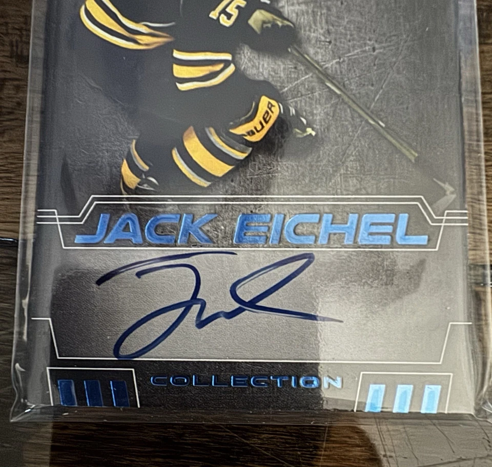 Jack Eichel 2016-17 Leaf Collection Auto AZUL SN 2/10 NHL Hockey Buffalo Sabres Foto 3 de 4