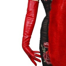Women Long Leather Opera Gloves Evening Party Costume Faux Leather Cosplay Red