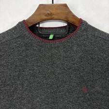 United Colors of Benetton Sweater Mens Medium Gray Lambswool Knit Trim Jumper