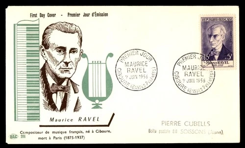 Mayfairstamps France FDC 1956 Maurice Ravel Harp Keyboard First Day Cover aaw_93