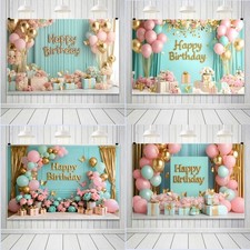 Women Flowers Balloon Girls Happy Birthday Backdrop Party Background Banner
