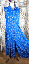 C&A Blue White Floral Shirt Dress Collared Sleeveless Button Cotton Midi Size 14