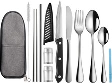 Silver Portable Stainless Steel Travel Utensils Set With Storage Case