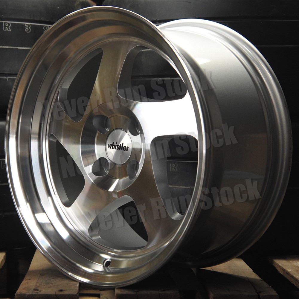 17x9 4x100 25 OFFSET Whistler KR1 Silver Machine Lip 5 Spokes 