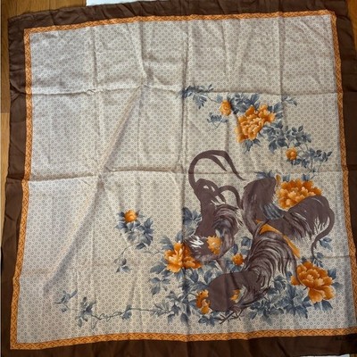 Balenciaga roosters floral silk scarf