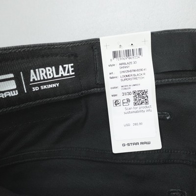 G-Star Raw Airblaze 3D Skinny Jeans Men's Size 31x30 Worn In Black