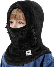 Kids Ski Mask Balaclava for Boys Girls, 2 Size Fleece 7-12 Years, Black