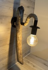 Lampada Da Parete Legno Corda Metallo Artigianale