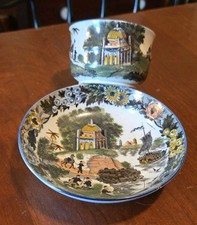 Salopian Cup & Saucer Antique English Transfer 19th C Pearlware