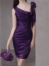 White Vera Wang Purple One Shoulder Ruched Satin Cocktail Wedding Guest Dress 2