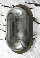 Feuchtraumlampe Wandleuchte AußEn Oval Messing Glas E27 IP64 B: 26 Cm Maritim