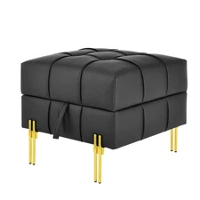 22-Inch Black Storage Ottoman with Anti-Scratch Leather, Pet-Friendly Bench