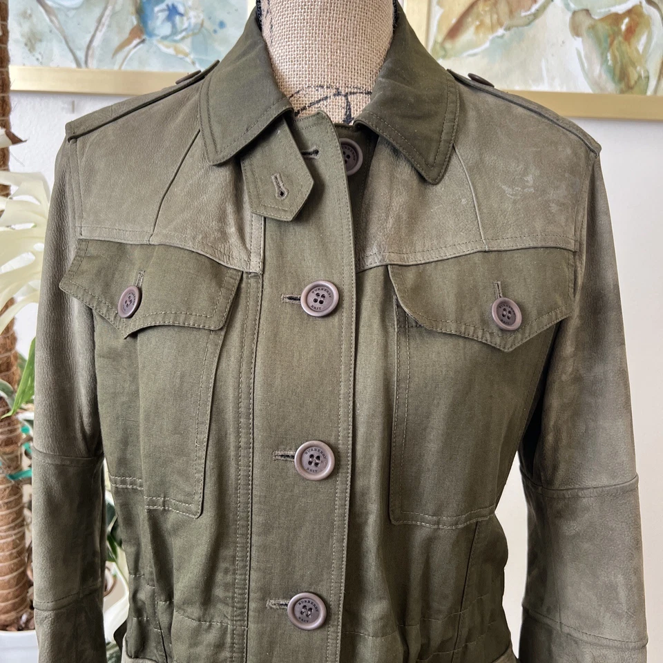 Abrigo Parka Chaqueta de Cuero Militar Verde Burberry Brit Talla 36 O US 2 Foto 3 de 4