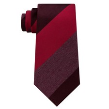 KENNETH COLE REACTION Red Highland Large Tonal Stripe Silk Blend Slim Tie