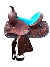 Floral Tooled 8" Kids Pony Western Horse Saddle Set Headstall Breast Collar Set