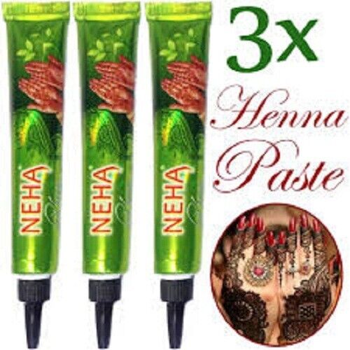 3x Red Instant Henna Cones Temporary Tattoo Body Kit Art Herbal Ink Mehandi - Picture 1 of 7