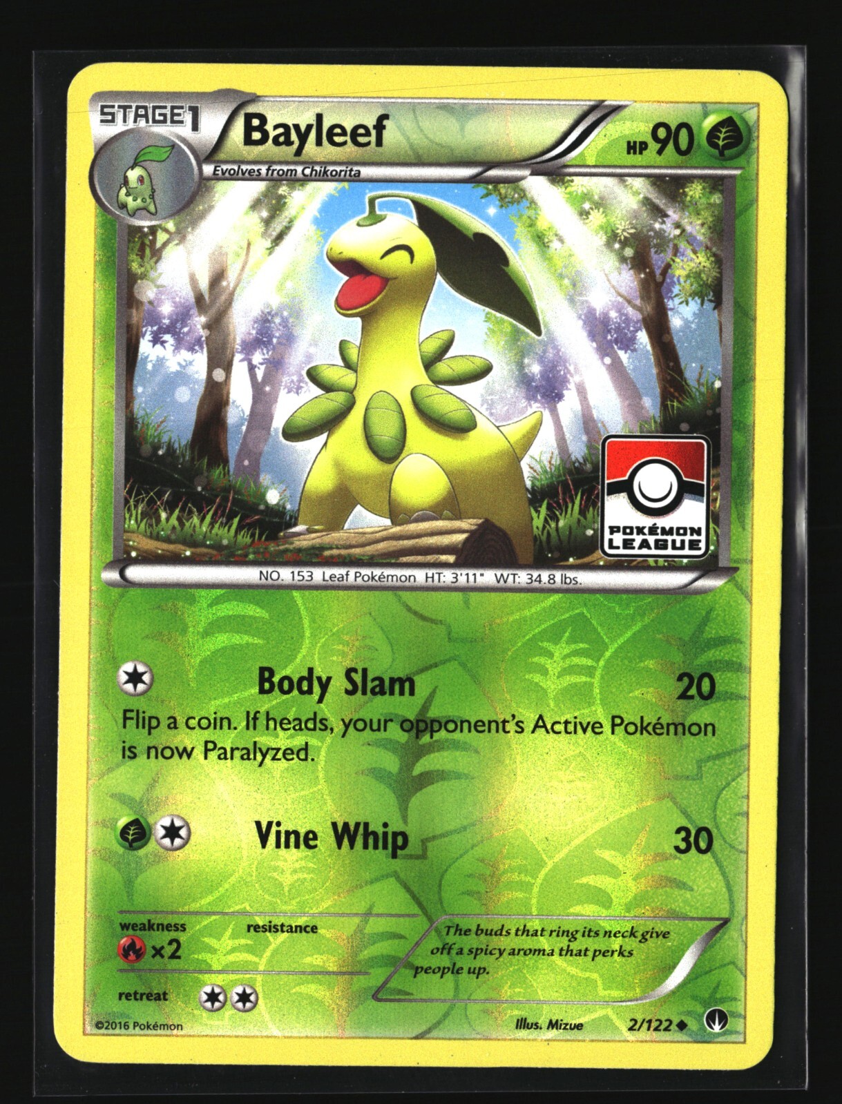 Pokemon BAYLEEF 2/122 Reverse Holo League Promo (XY BREAKpoint) LP/Light Play