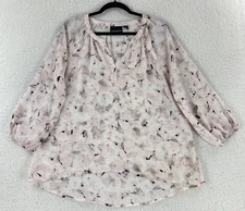 Cynthia Rowley Pink V-Neck Shirt Womens 3/4 Sleeve Flowy Pullover Size Large