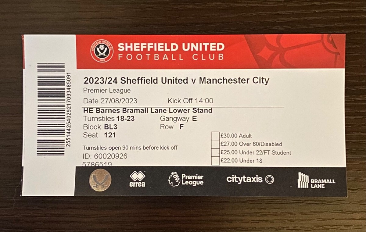 2023/2024 Sheffield vs Manchester City Ticket EPL Premier League