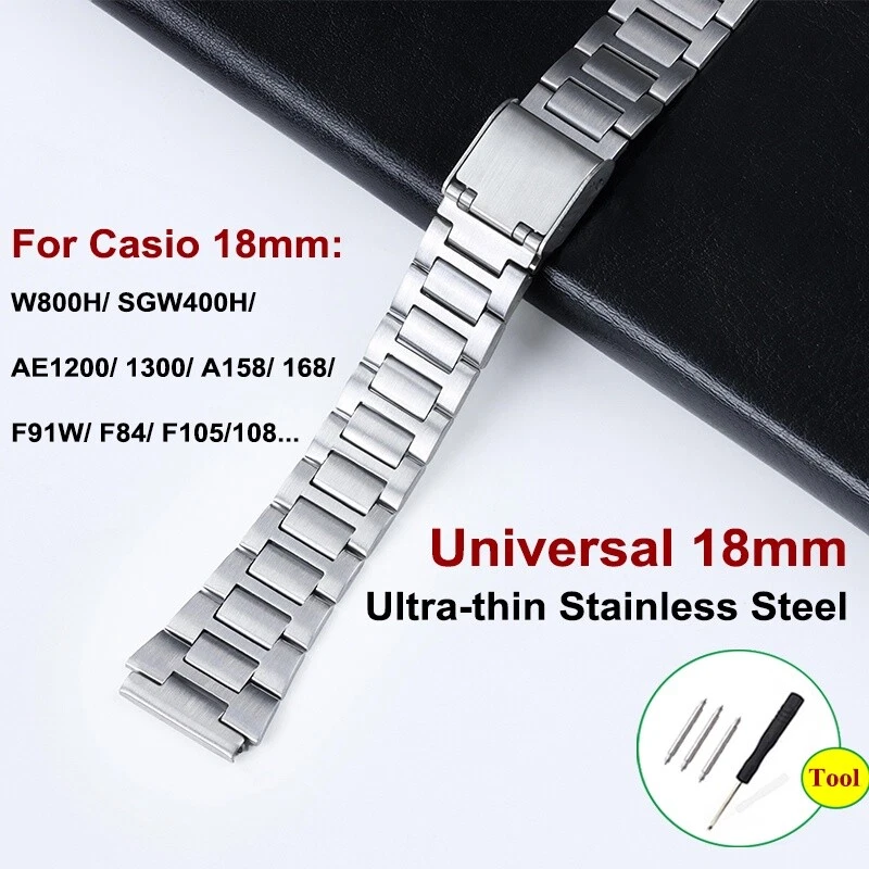 18mm Stainless Steel Metal Watch Band For Casio W800h AE1200 F91W