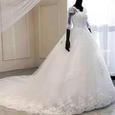 Nuevo Primavera Encaje Apliques Vestidos de Boda Mangas Cortas Vestidos De Novia 