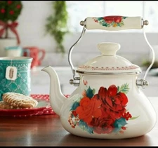 The Pioneer Woman Cheerful Rose Enamel on Steel 1.9 Quart Tea Kettle NIB