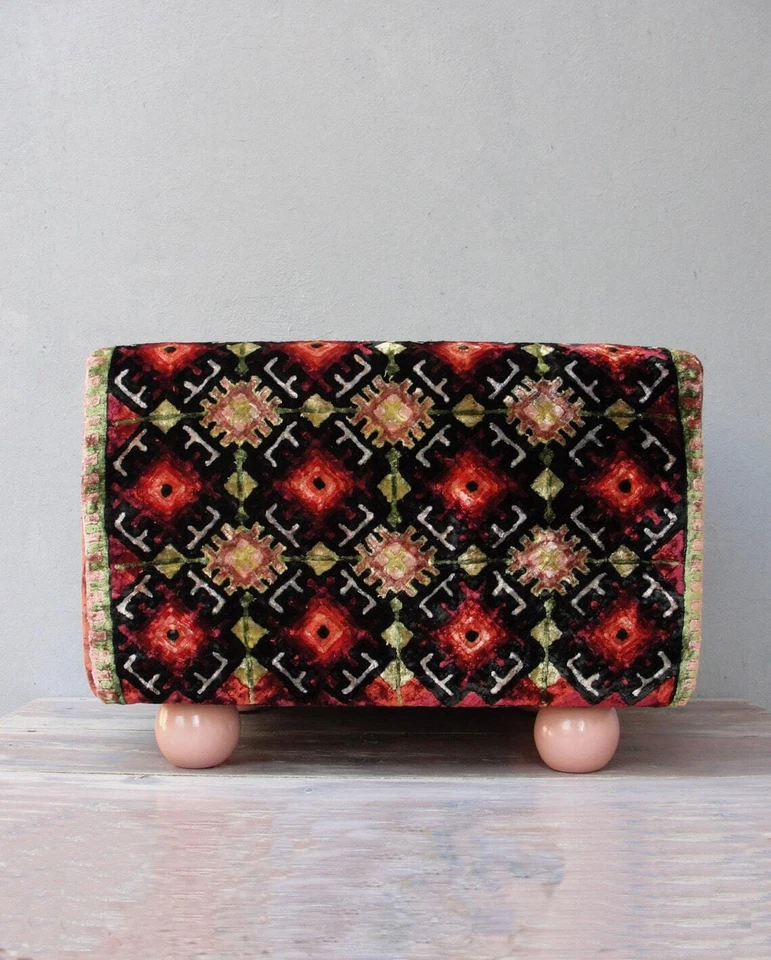 Embroidered Kilim Ottoman, Vintage Embroidery Pouf - Image 2 of 4