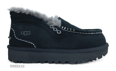 UGG Ansley Parc Black Suede Fur Slippers Womens Size *NIB