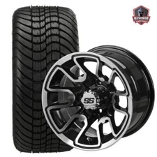 12" Tombstone Machine Black Golf Cart Wheels and Tires Combo 215/35-12 Set of 4