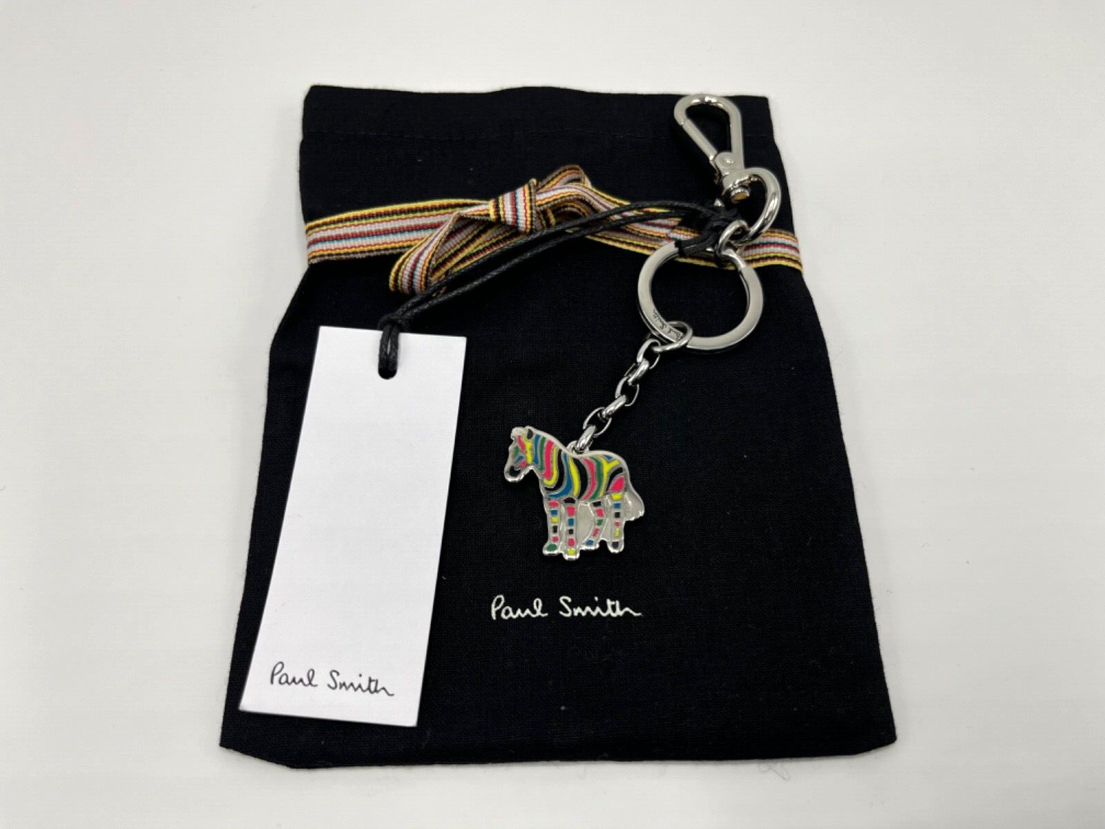 PAUL SMITH Zebra Multi Stripe Keyring key fob charm in dust bag