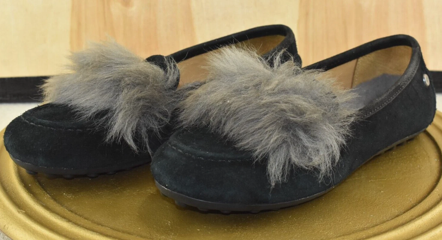 Scarpe da donna Ugg Kaley Wisp taglia 5 mocassini neri ciabatte scamosciate