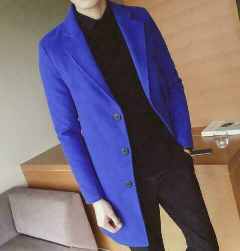 Abrigo coreano para hombre ajustado mezcla de lana otoño solapa gabardina chaqueta de negocios @ - Imagen 14 de 20