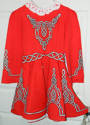 Embroidered Red w/ Black Girls Irish Step Dancing Costume w/ Cape Med. VG - Exc