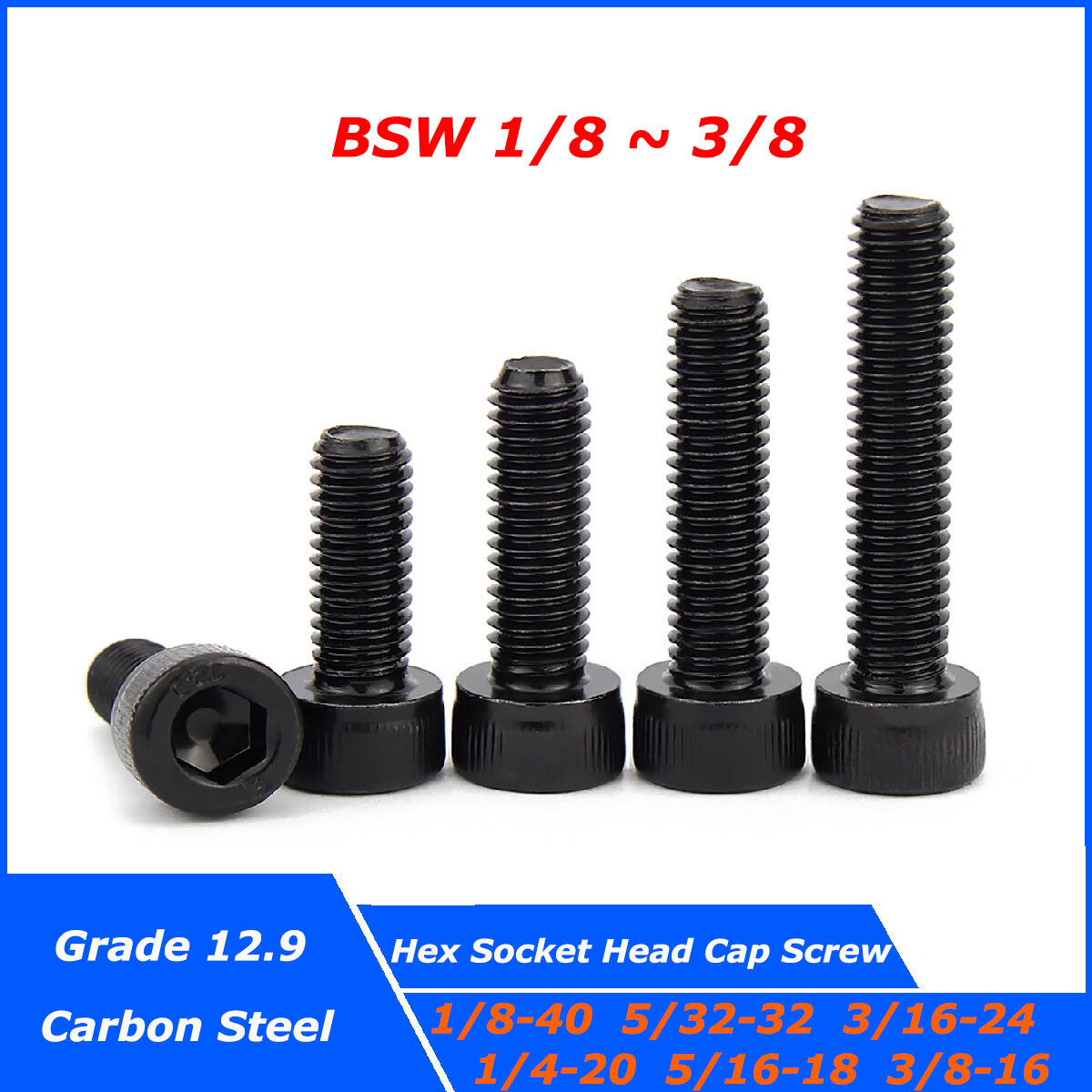 BSW 1/8" 5/8" Socket Head Cap Screw Allen Bolts Hex Drive 12.9 High