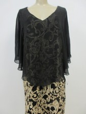 Floral Lace Dress Connected Apparel Black Gold Lace Up Mid Calf NWT