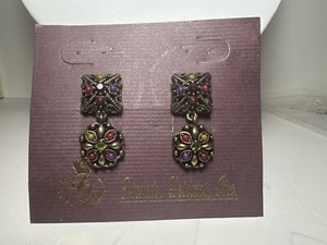 Authentic ! Premier Designs Jewelry TAPESTRY Pierce Earrings Gold Plated Colored Jewels