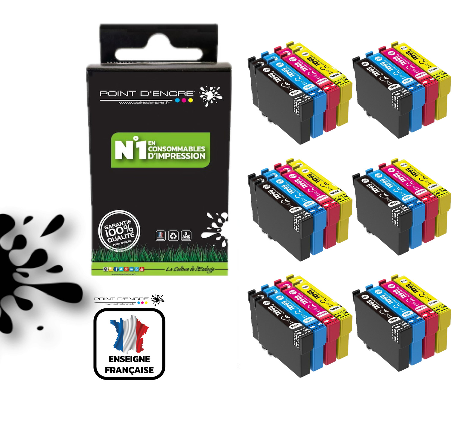 Cartouche 604XL Encre Multipack 24 Pièces Compatible Imprimante Jet d'Encre