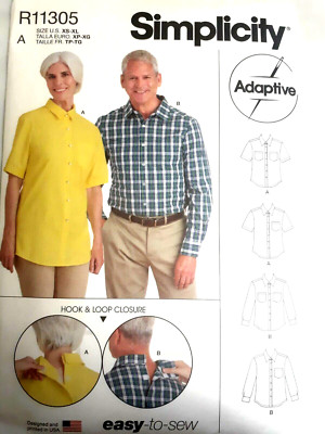 Shirt Top Open Back XS-XL Simplicity R11305 Sewing Pattern Adaptive Unisex Easy