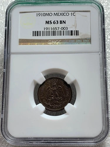 1910 Mo Mexico 1 Centavo Bronze KM# 415 NGC MS 63 BN Free Shipping