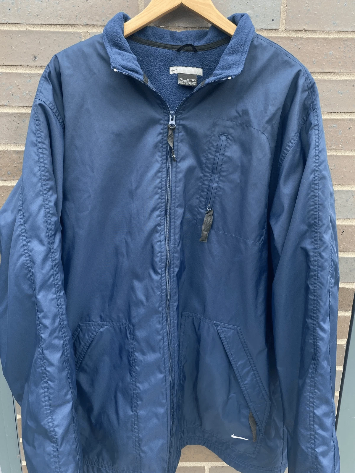 Vintage Y2K Nike Windbreaker Navy Blue Fleece Lined Jacket Size XL