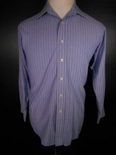 Beautiful Men's 15 32/33 Michael Kors Blue Striped Long Sleeve Button Shirt