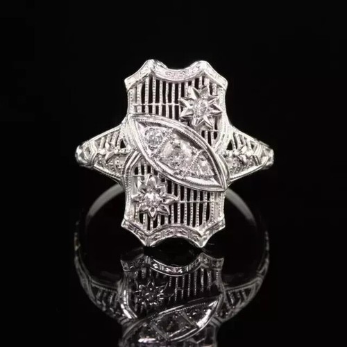 2.20Ct Round Cut Real Moissanite Art Deco Style Women Ring 14k White Gold Plated