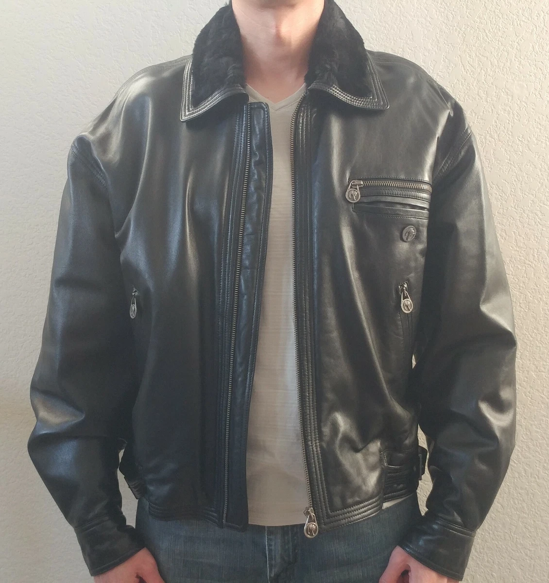 Vintage versace leather jacket sale