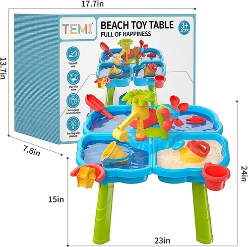 Kids Activity Sensory Table Toddler Sand Water Box with Beach Toys Outdoor Play - Picture 8 of 10