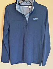 LL Bean Womens Rugby Small Classic Navy Blue 1/4 Button Nautical Soft Cotton